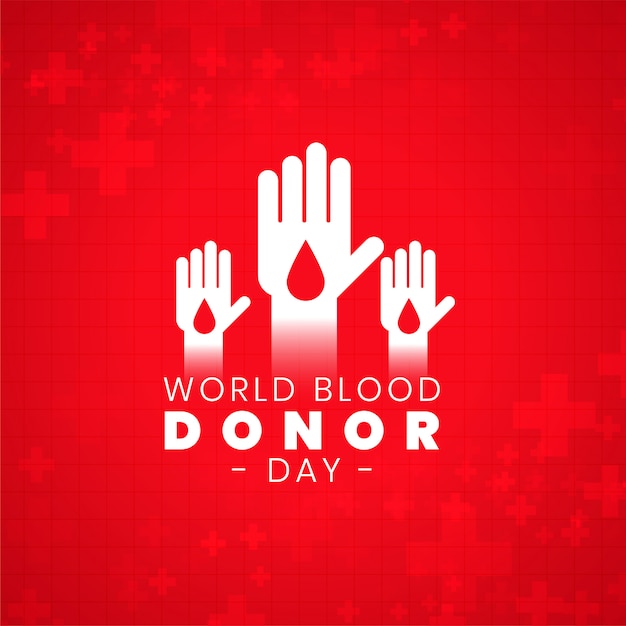 Cartel del día mundial del donante de sangre con manos voluntarias