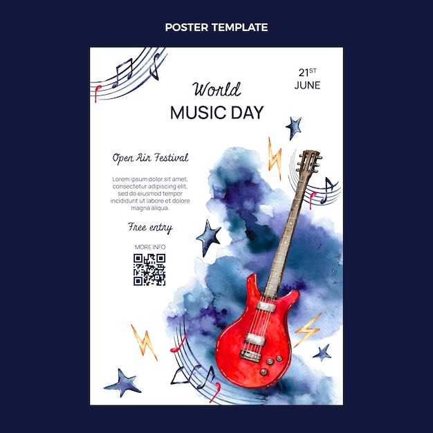 Cartel del día mundial de la música en acuarela