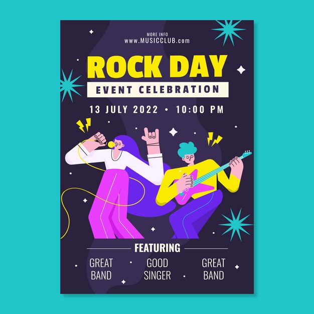 Cartel del día mundial del rock dibujado a mano