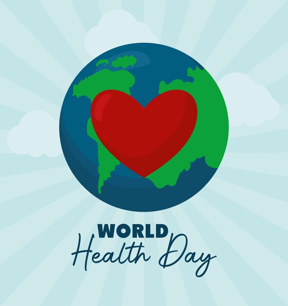cartel del día mundial de la salud con planeta y corazón