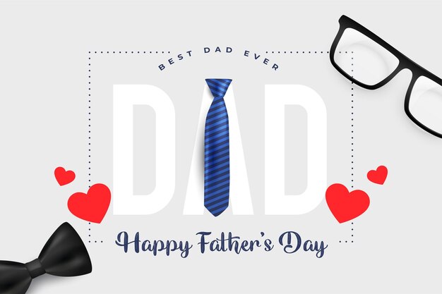 Cartel del día del padre feliz con gafas de corbata y lazo.