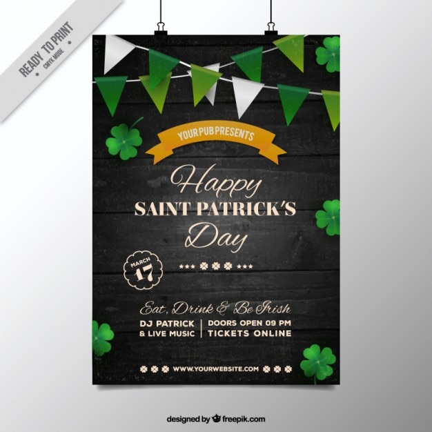 Cartel del día de san patrick con guirnaldas verdes