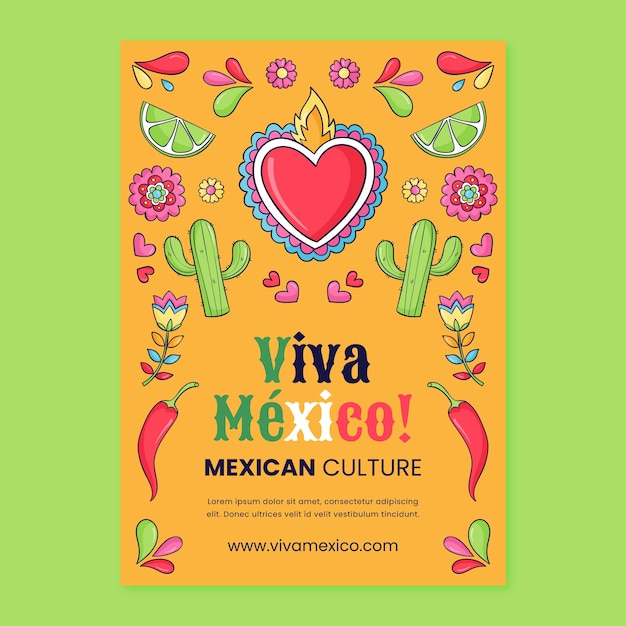 Vector gratuito cartel dibujado a mano de la cultura mexicana.