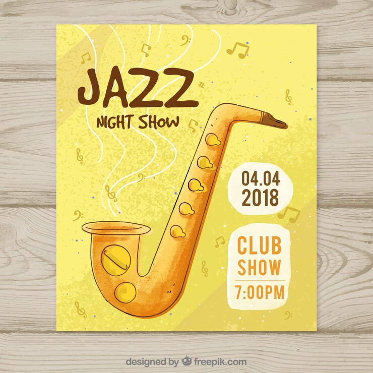 Vector gratuito cartel dibujado a mano para el espectáculo de noche de jazz