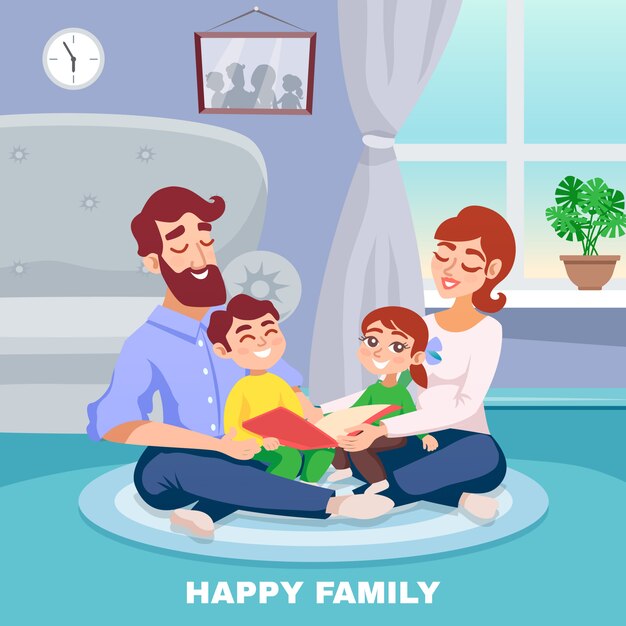 Cartel de dibujos animados de familia feliz