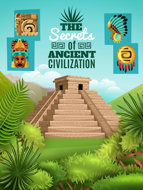 Vector gratuito cartel de dibujos animados mayas