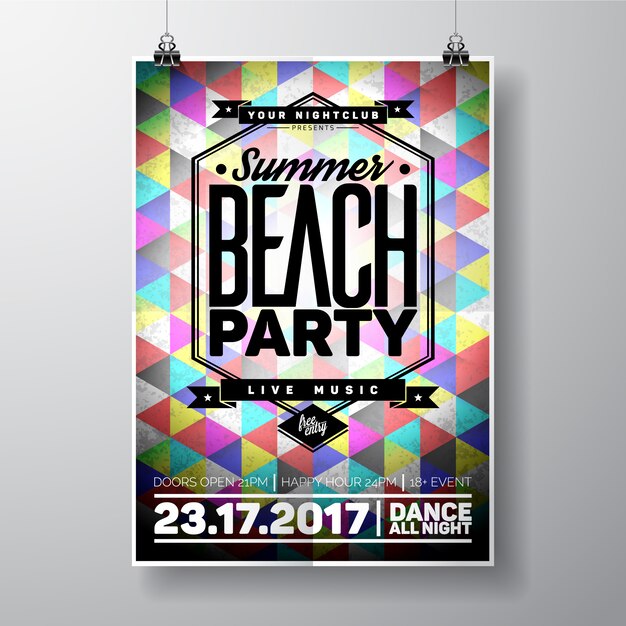 Cartel con diseño geométrico para fiesta de verano en la playa