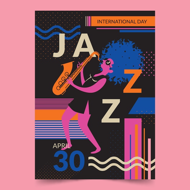 Vector gratuito cartel en diseño plano para el día internacional del jazz.