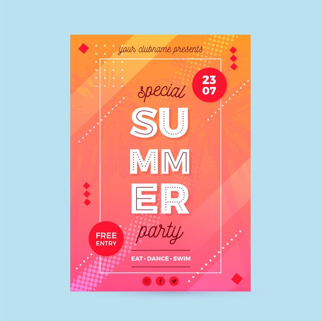 Cartel de diseño plano de fiesta de verano