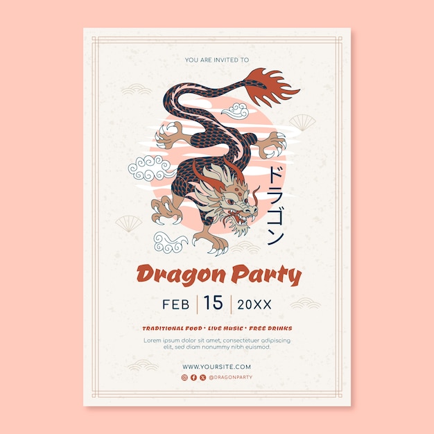 Vector gratuito cartel de dragón japonés dibujado a mano