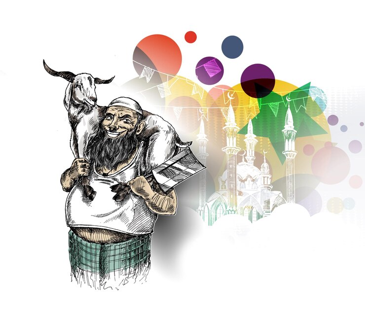 Vector gratuito cartel de eidaladha para la fiesta del sacrificio ilustración vectorial dibujada a mano