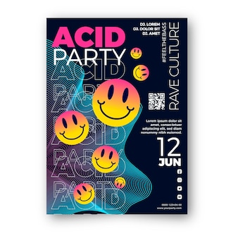 Cartel de emoji ácido de diseño plano