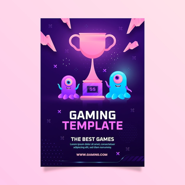 Vector gratuito cartel de entretenimiento de juegos degradados.