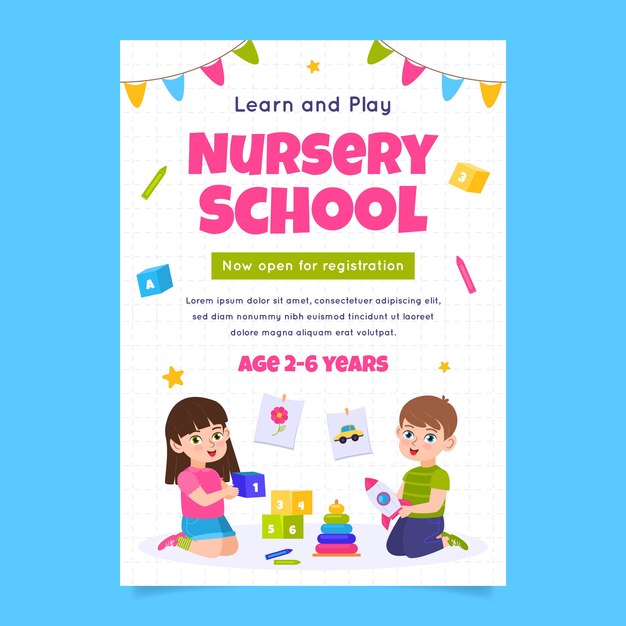 Cartel de escuela infantil de diseño plano