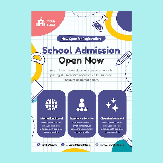 Cartel de escuela privada dibujado a mano.
