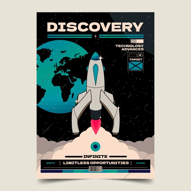Cartel espacial retro dibujado a mano