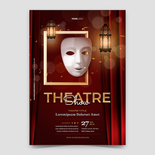 Vector gratuito cartel de espectáculo de teatro realista.