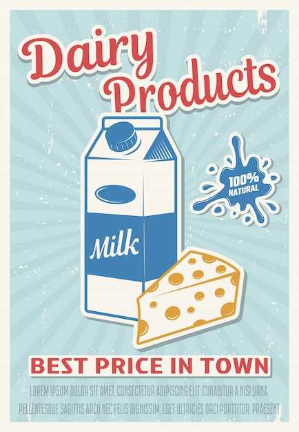 Cartel de estilo retro de productos lácteos