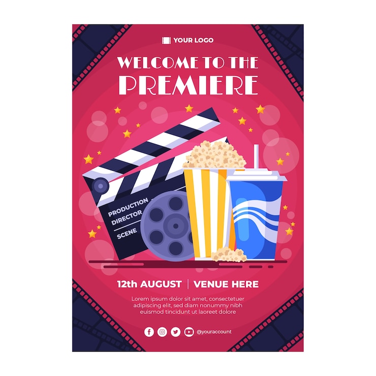 Vector gratuito cartel de estreno de película dibujado a mano