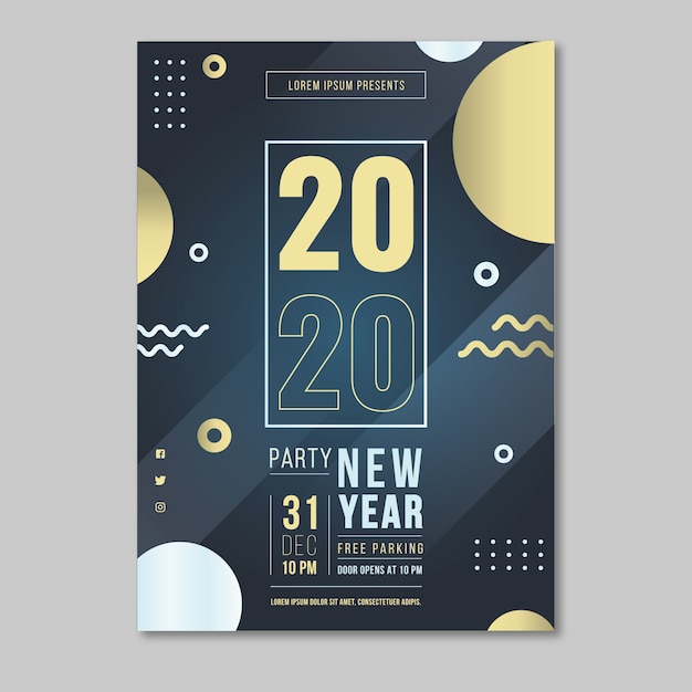 Vector gratuito cartel para el evento del año 2020 con efecto memphis