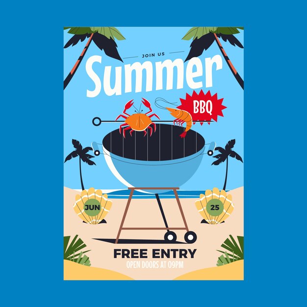 Cartel de evento de barbacoa de verano dibujado a mano