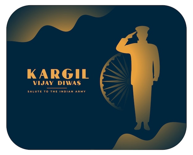 Cartel del evento kargil vijay diwas con ashoka chakra y soldado saludando