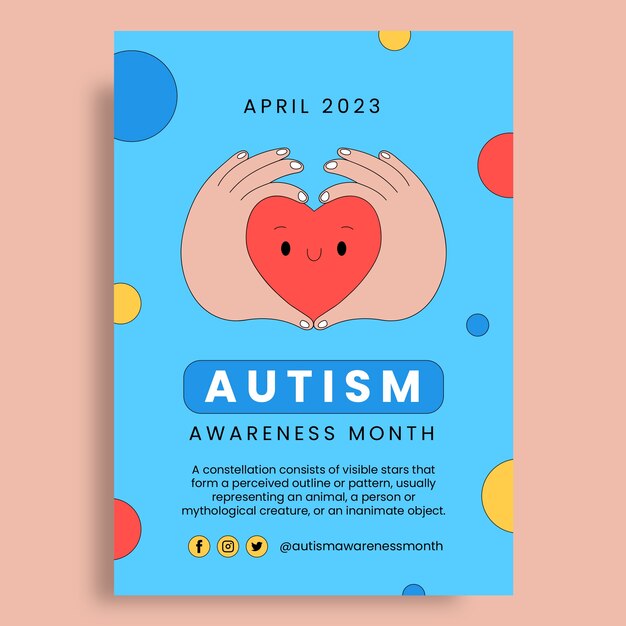 Cartel del evento del mes de concientización sobre el autismo creativo dibujado a mano