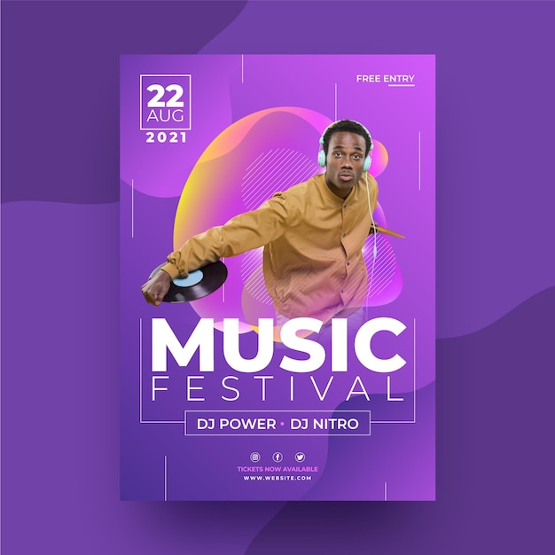 Vector gratuito cartel del evento musical 2021 con foto