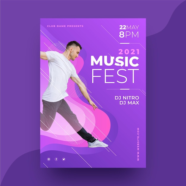 Vector gratuito cartel del evento musical 2021 con foto