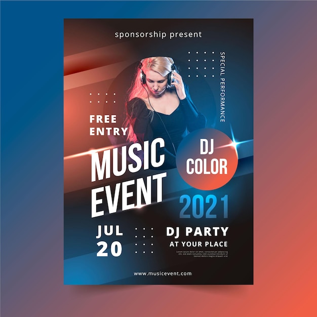 Vector gratuito cartel del evento musical 2021 con foto