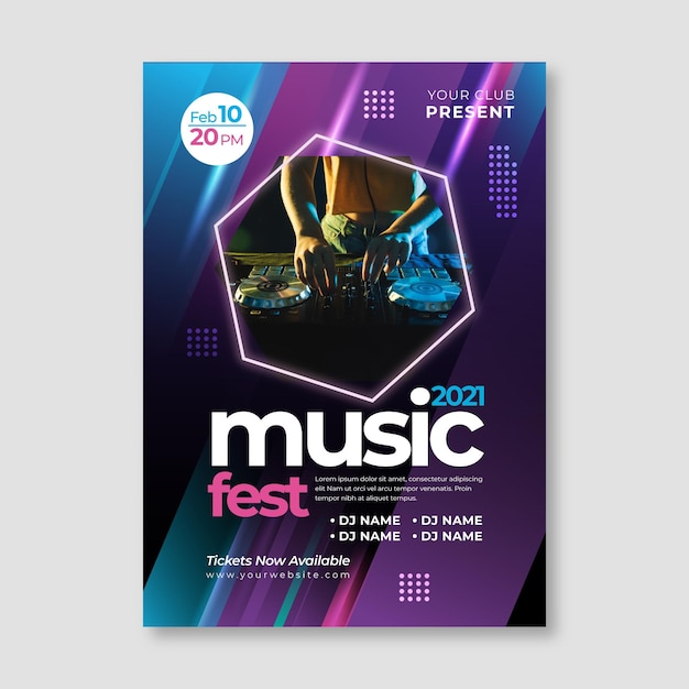 Vector gratuito cartel de evento musical con foto