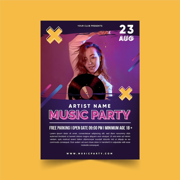 Vector gratuito cartel de evento musical con foto