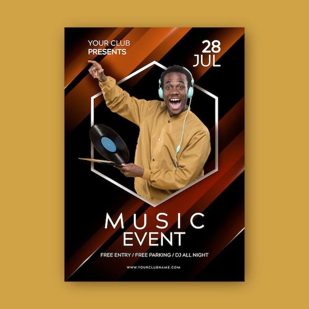 Vector gratuito cartel de evento musical con foto