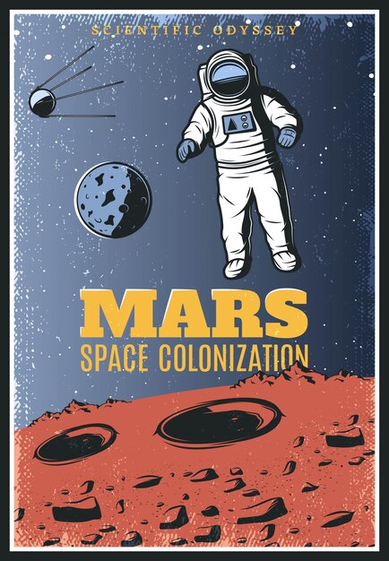 Cartel de exploración de Marte vintage coloreado
