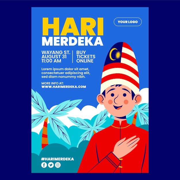 Cartel feliz del día de la independencia de hari merdeka