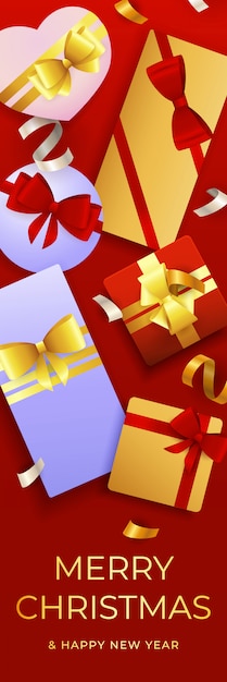 Cartel de feliz navidad con cajas de regalo