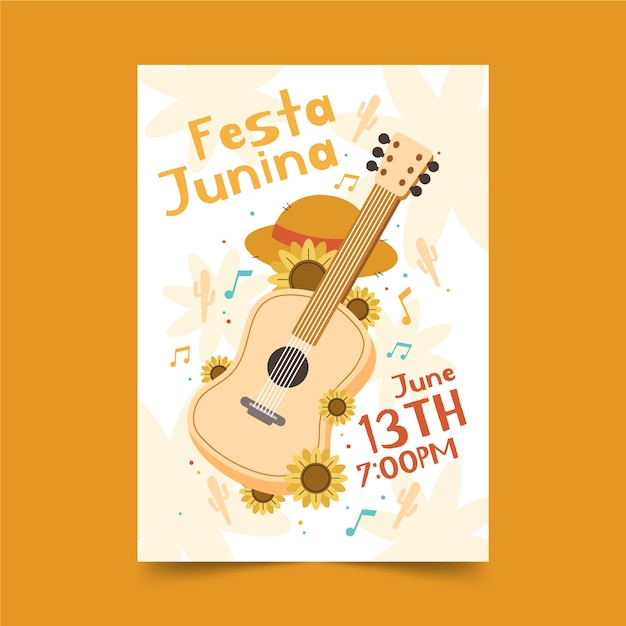 Vector gratuito cartel de festa junina dibujado a mano con guitarra