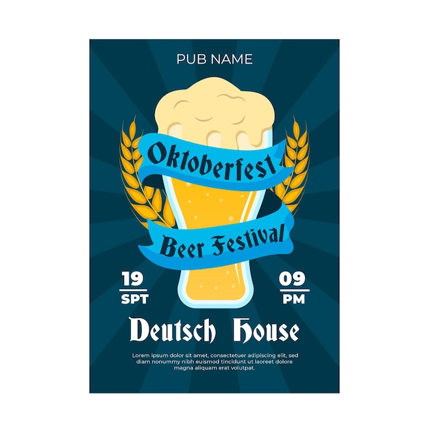Vector gratuito cartel de festival de cerveza oktoberfest de diseño plano