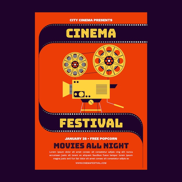 Vector gratuito cartel de festival de cine de diseño plano
