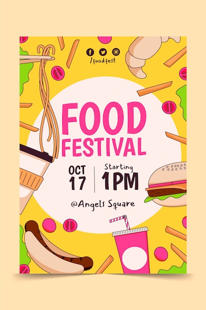 Cartel de festival de comida dibujado a mano