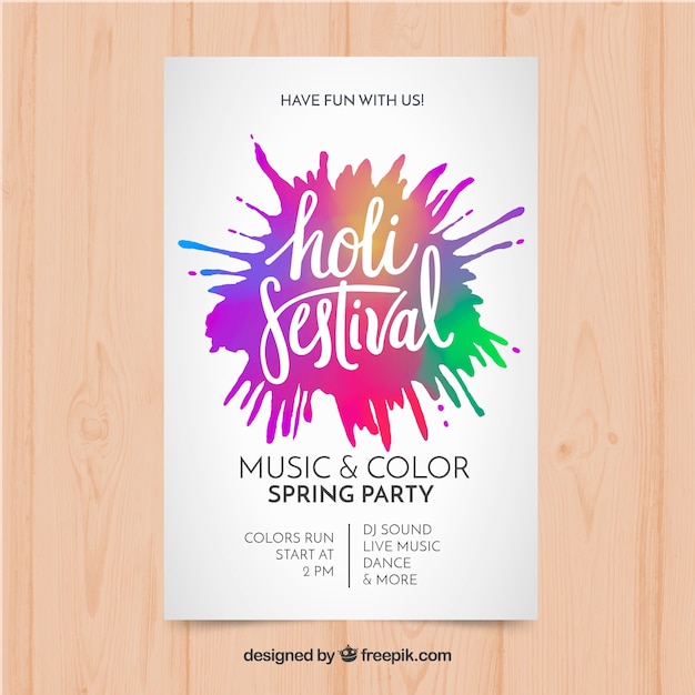 Vector gratuito cartel del festival holi dibujado a mano