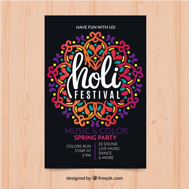 Cartel del festival holi dibujado a mano