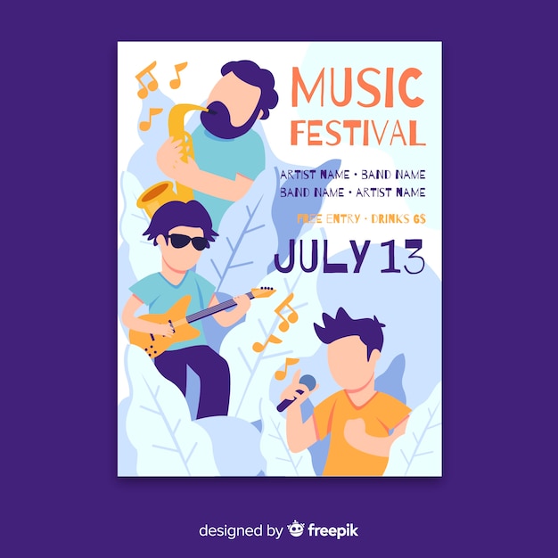 Cartel del festival de música dibujado a mano