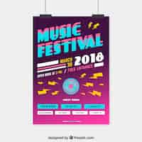 Vector gratuito cartel de festival de música en diseño plano