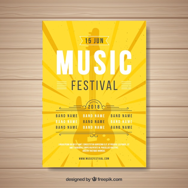 Cartel de festival de música en diseño plano