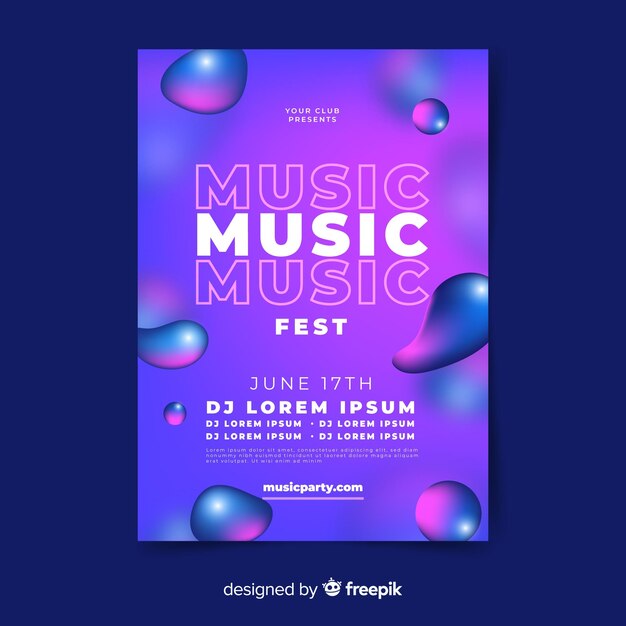 Cartel de festival de música con efecto liquido