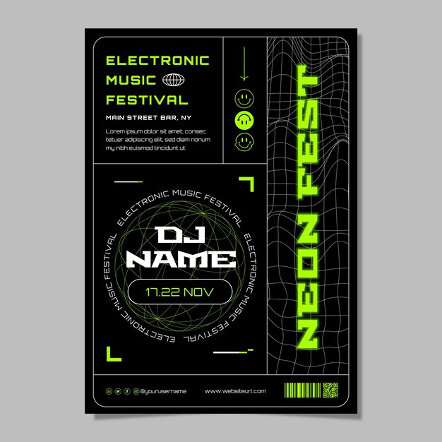 Cartel de festival de música electrónica de diseño plano