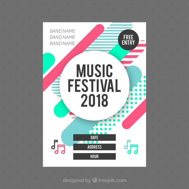 Cartel de festival de música en estilo plano