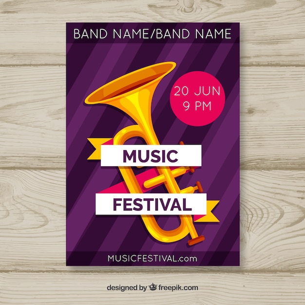 Vector gratuito cartel de festival de música con instrumentos en estilo plano