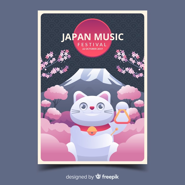 Cartel del festival de música de japón con ilustración de degradado